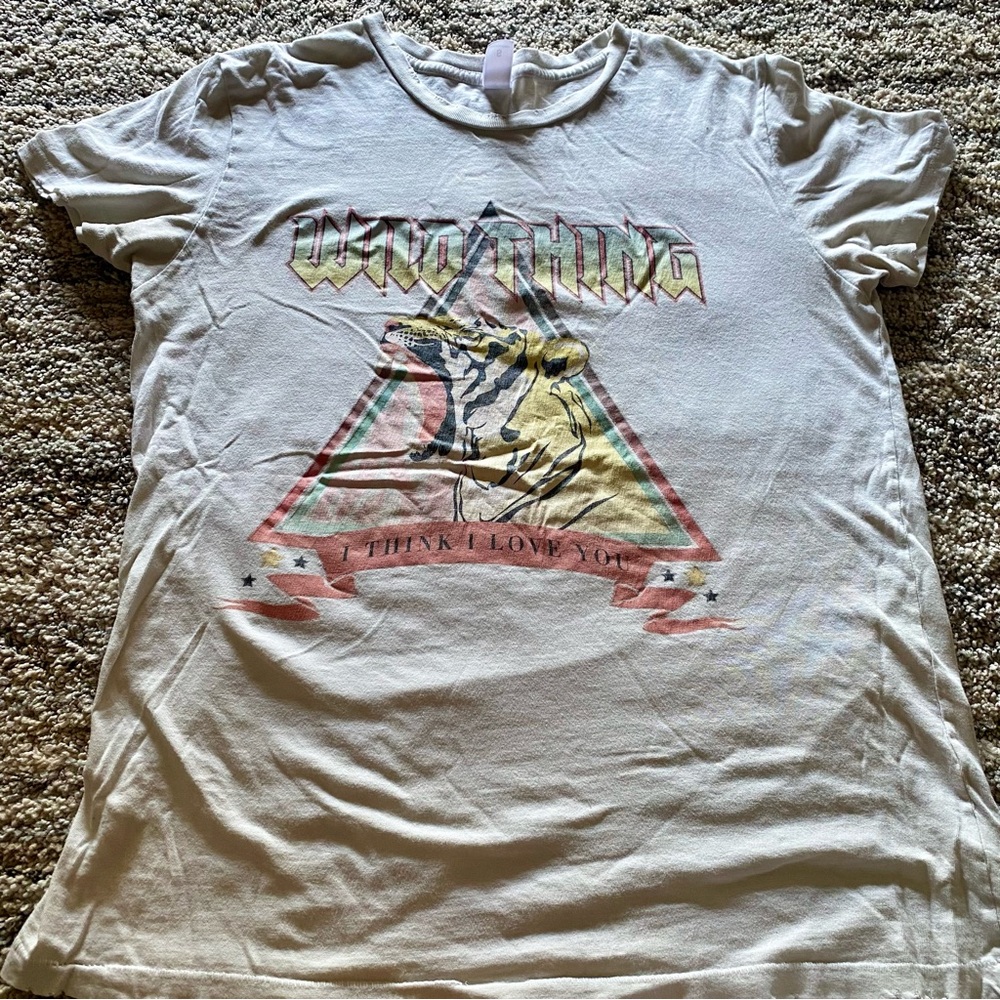Alternative White Distressed Crewneck Tee with Logo Tag